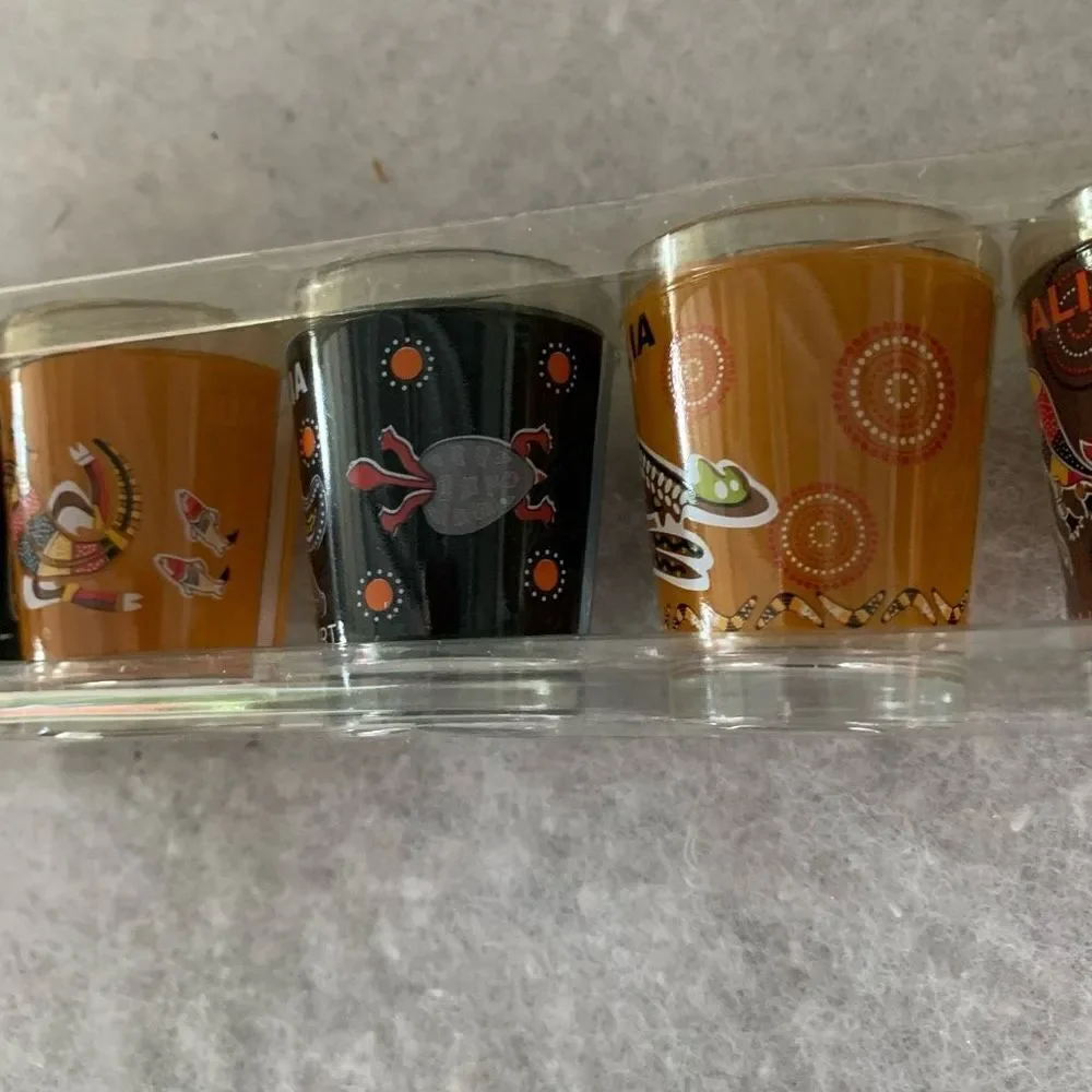 Set of 5 Australia Aboriginal Art Shot Glasses *New*